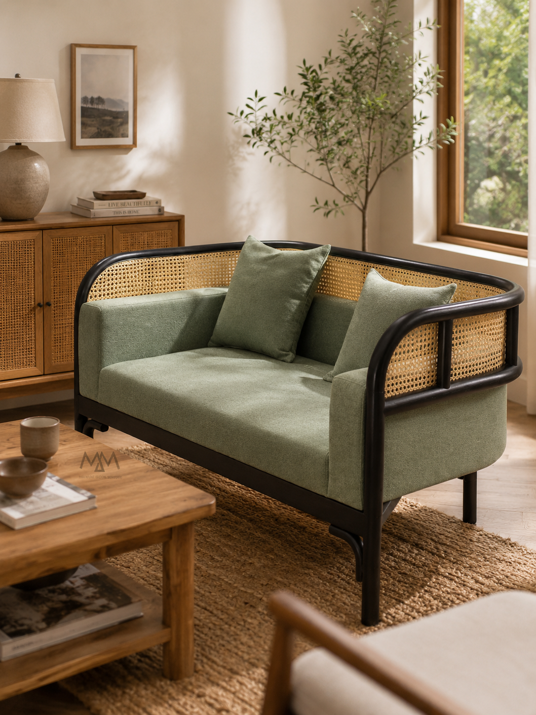 Monarch Cane Loveseat Sofa